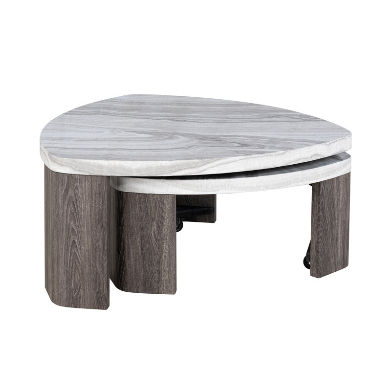 Contemporary Nesting Cocktail Table with Hidden Casters and Replicated Marble Pattern