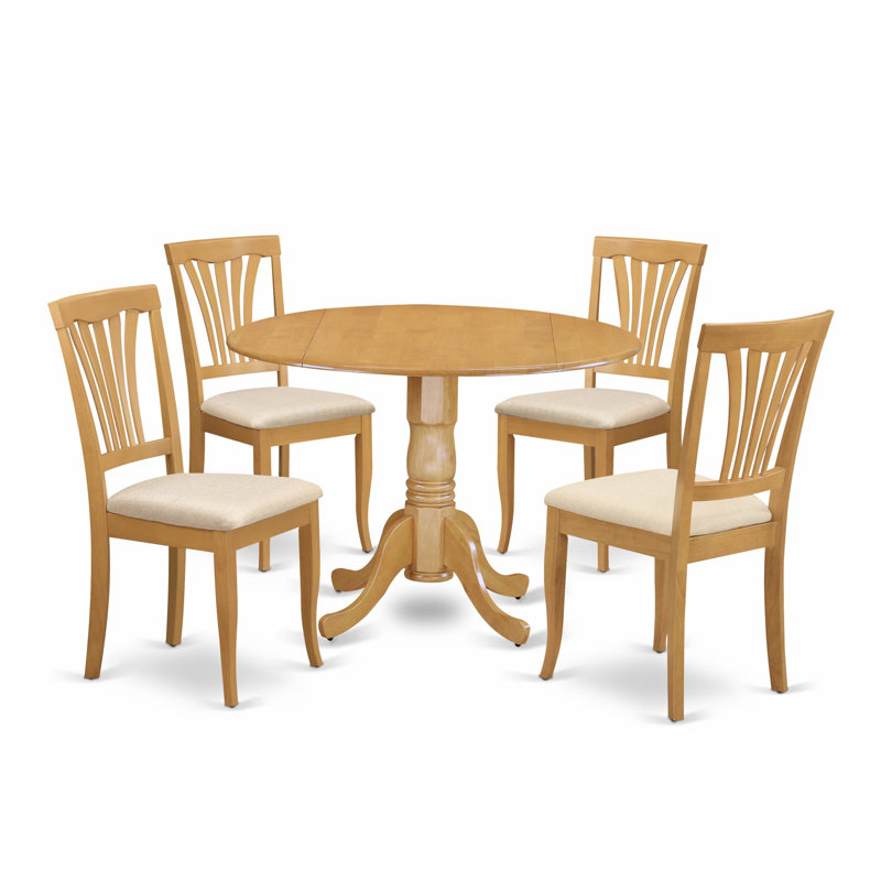 Ensemble de table et chaises de cuisine 5 pièces T5 comprenant une table de salle à manger ronde avec Dropleaf et 4 chaises de salle à manger en tissu de lin, 42 x 42 pouces, ensemble chêne et chaises comprenant une table de salle à manger ronde avec Dropleaf et 4 chaises de salle à manger en tissu de lin, chêne