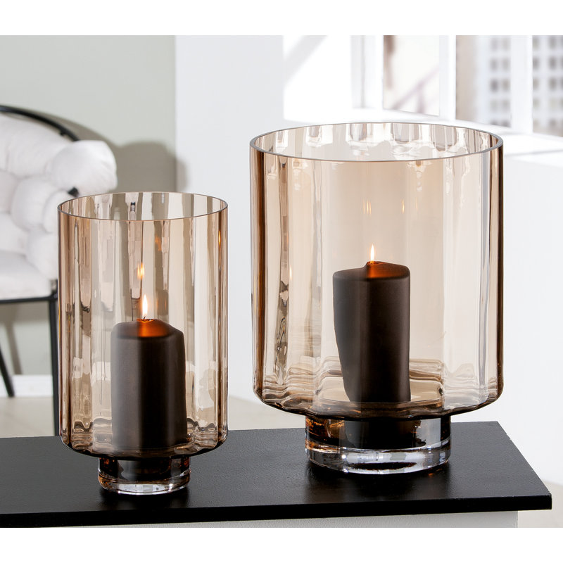 Glass Tabletop Hurricane, Brown, 30cm H x 18cm W x 18cm D
