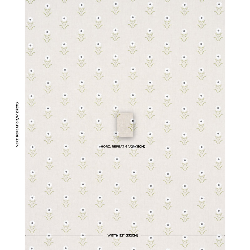 Schumacher x Peg Norriss Forget Me Nots Fabric, White/Linen