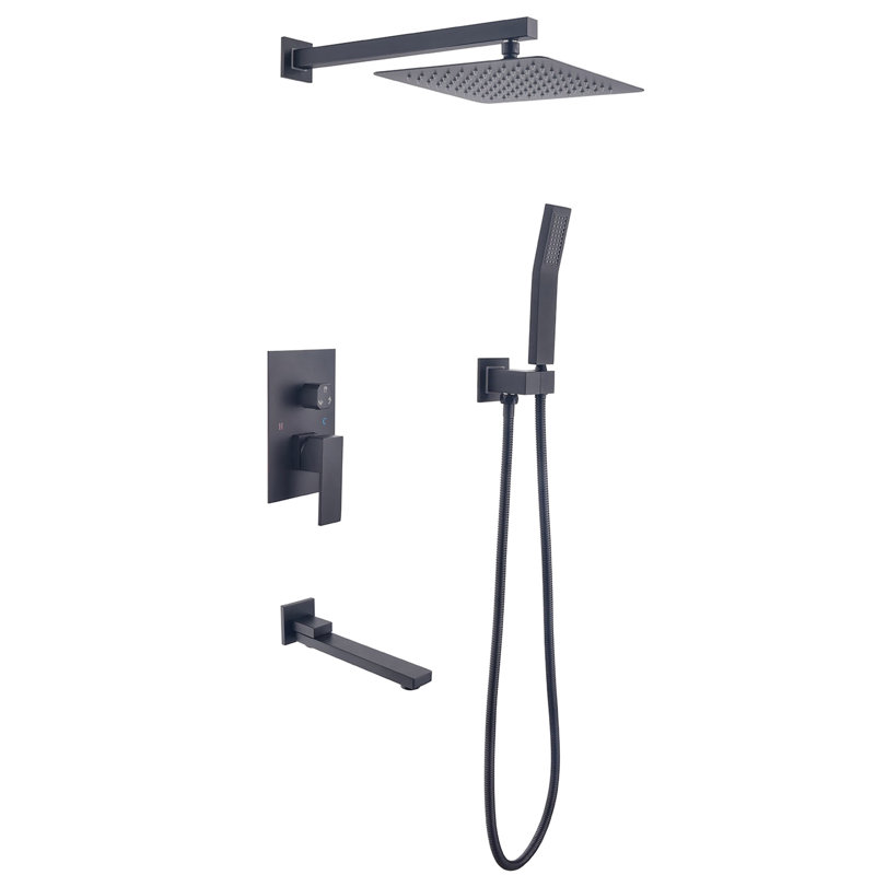 Matte Black 10" Wall Mounted Shower - Rain Head, Brass & Stainless Construction, Air Injection For Increased Water , Complete Steel Build, Self-Cleaning Nozzle, Powerful Jet, With Components