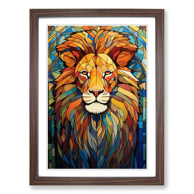 XYZ-FRM-V1223-4241 Lion No.3 - Single Picture Frame Print on Wood, Walnut, 34cm H x 25cm W x 2cm D