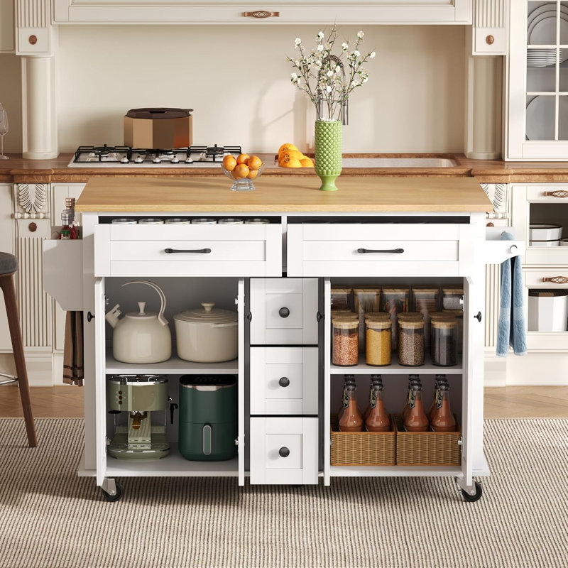 Jaxenor Kitchen Island on Wheels with Drop Leaf, Rolling Kitchen Trolley Cart with Foldable Worktop and Lockable Casters, Storage Cabinet for Kitchen Dining Living Room