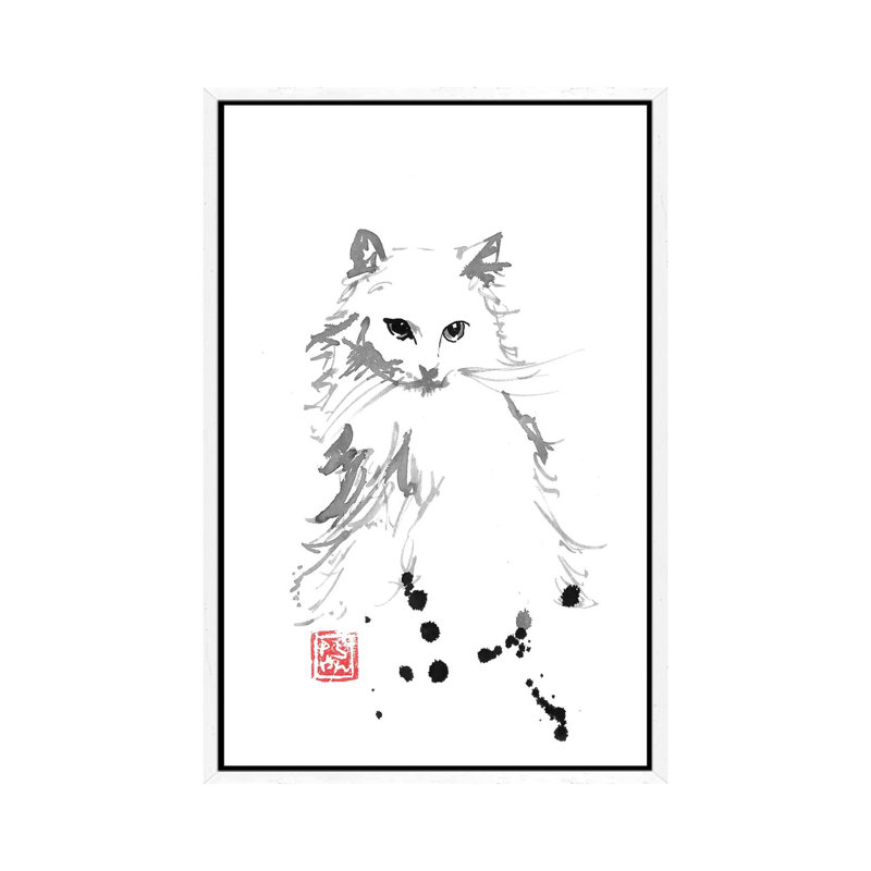 Chat Blanc by Péchane - Print on Canvas, White Framed, 101.6 cm H x 66.04 cm W