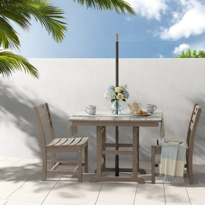 Antique Wood Hdpe Outdoor Patio Dining Set, 37.8 In. Square Table With 2 Chairs, All-weather 3-piece Bistro Set
