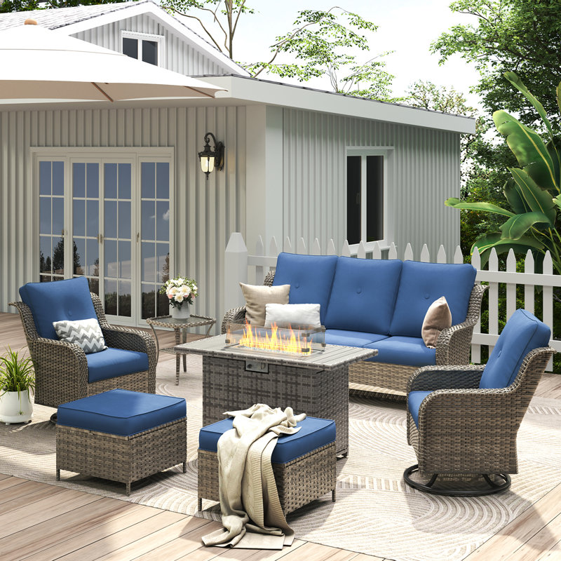 Ensembles de conversation pour patio 5 personnes avec foyer, Bleu marine