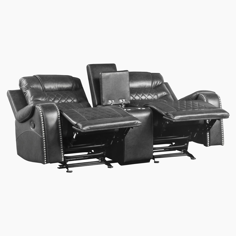 Ensemble de salon inclinable 3 pièces Denby, Similicuir gris