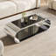 Table basse de 57 po en acier inoxydable argenté avec verre, table basse moderne pour le salon, plateau en verre à 2 niveaux avec design grand espace