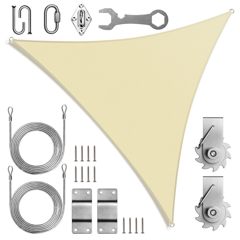 Voile d'ombrage triangulaire Royal Shade avec treuil d'installation, Beige, 12 pi x 12 pi x 17 pi