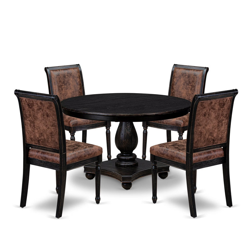 3E9EB395AD9341C0811C776D5374E0A8 Ensemble de salle à manger 5 pièces avec 4 chaises de salle à manger en polyester et une table de petit-déjeuner, noir sablage