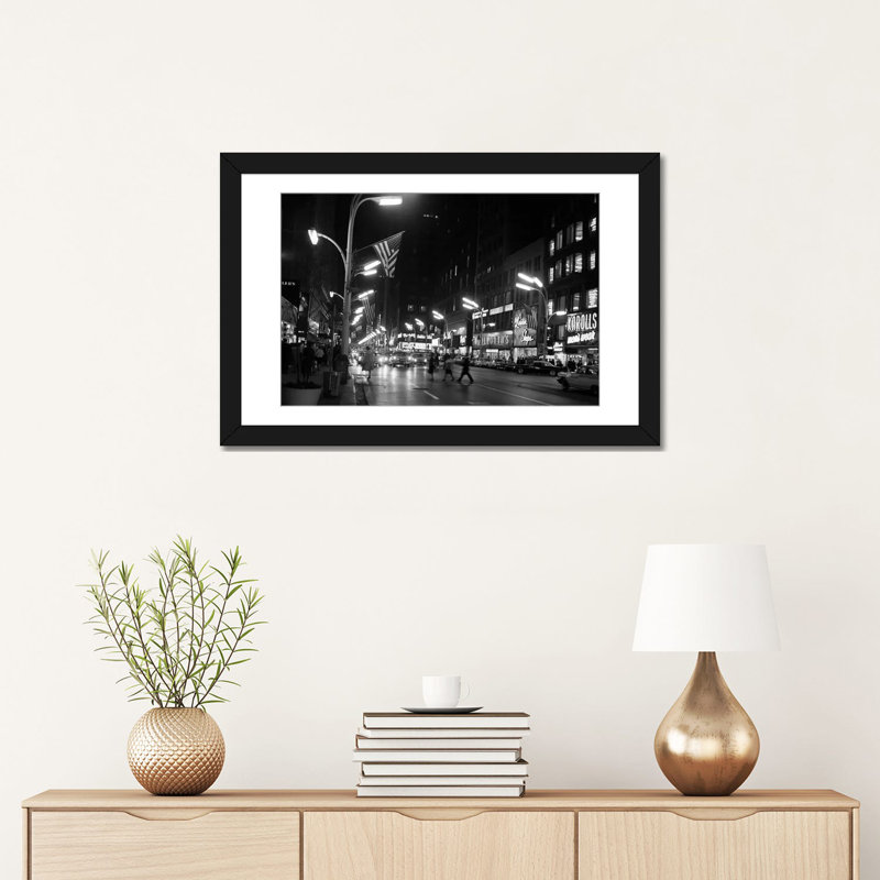 « 1963 night scene of busy traffic on state street chicago illinois-illinois », reproduction de photo sur toile tendue, Blanc