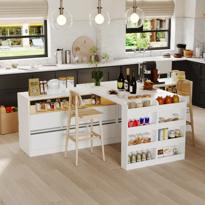 55" Farmhouse 5-Tier Kitchen Island Table with Storage Shelves