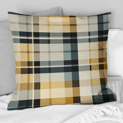 Coussin décoratif en polyester noir et crème à motif écossais Sophistication I