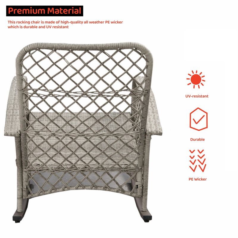 Chaise berçante d'extérieur en osier Roschelle, Gris
