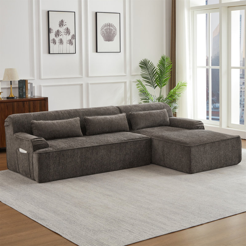 L-Shape  Sectional Oversized Sofa, Right Hand Facing, Brown Chenille