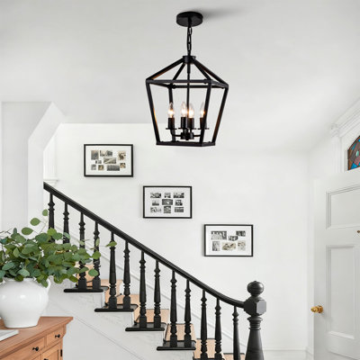 Lampe industrielle à 4 lanternes, plafond noir avec accents rustiques, ampoule E12, réglable pour îlot de cuisine, base d'éclairage, entrée