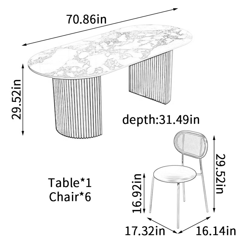 Table de salle à manger Modern, H 29,52 po x L 70,86 po x l 31,49 po