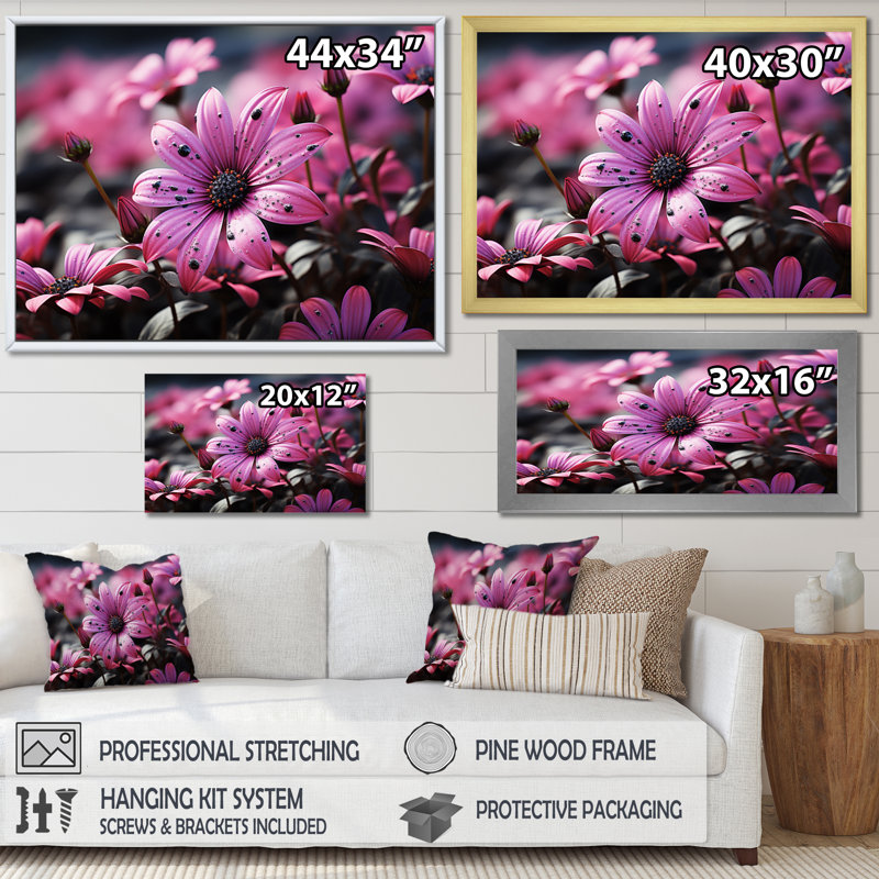 Fleurs vibrantes - noir, Cadre flottant noir, H 16 po x l 32 po x P 1 po