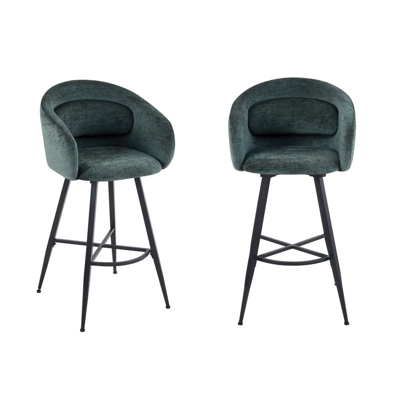 Swivel Upholstered Counter Stool with Metal Frame, Green