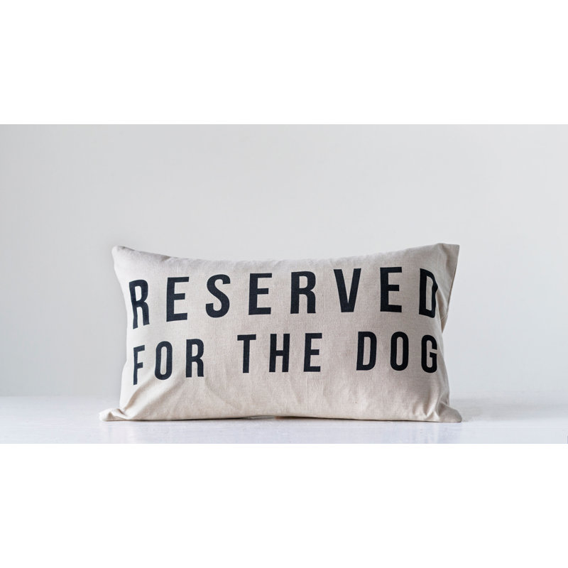 Natural and Black Cotton Lumbar Pillow with Dog Design