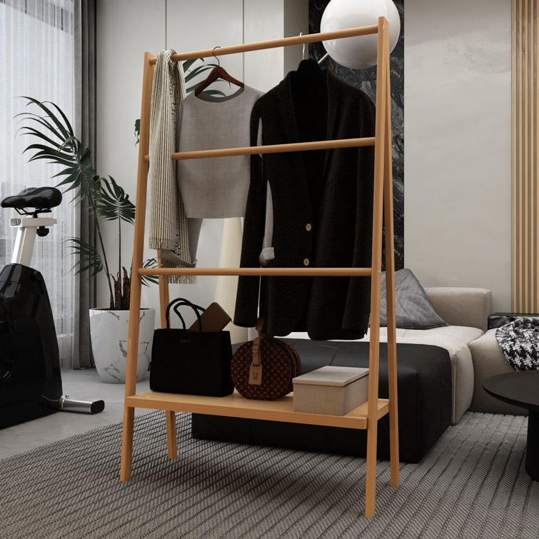 Bamboo Ladder Towel Rack with Storage Shelf