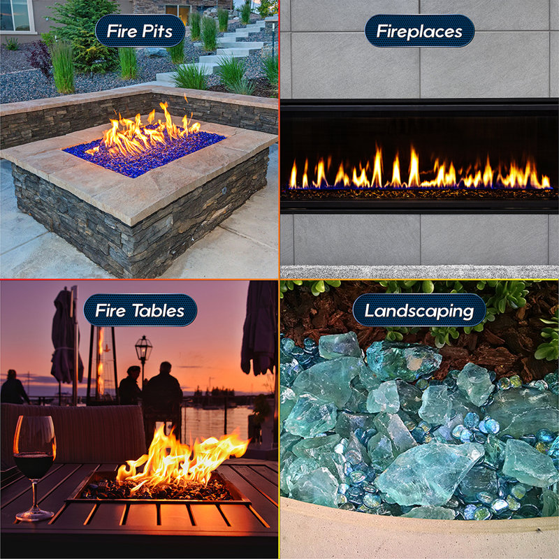 Lake Tahoe Blue Crushed Decorative Fire Pit Glass, 1/2"-3/4", 10 lbs