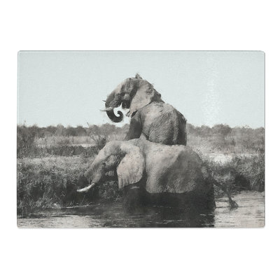 Tempered Glass Two Elephants Painting Chopping Board