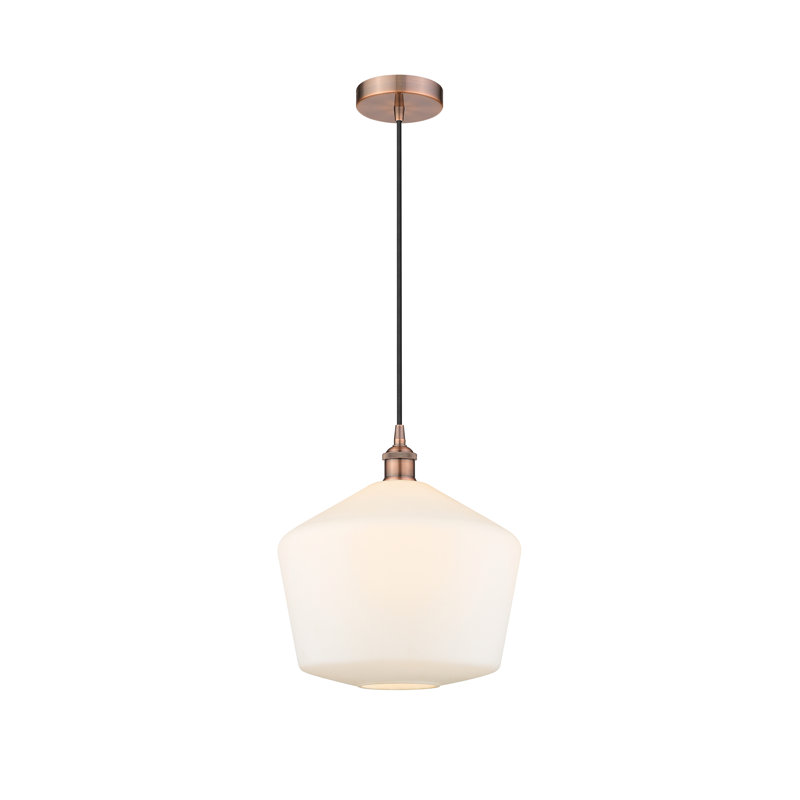 Luminaire suspendu 1 lumière Gabbie, Blanc mat, Cuivre antique
