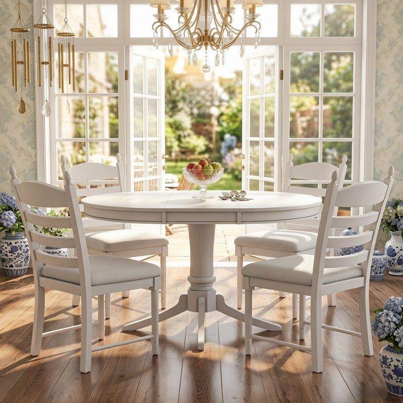 Ensemble de table de salle à manger extensible vintage rétro avec 4 chaises rembourrées, style ferme en bois massif pour une élégance intemporelle dans la salle à manger