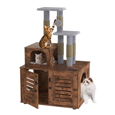 Cat Tree Tower, Wooden Cat Tree Tower With Storage Space, Indoor Hidden Cat Litter Box Furniture, Litter Box Toilet, Suitable For Bedroom, Living Room