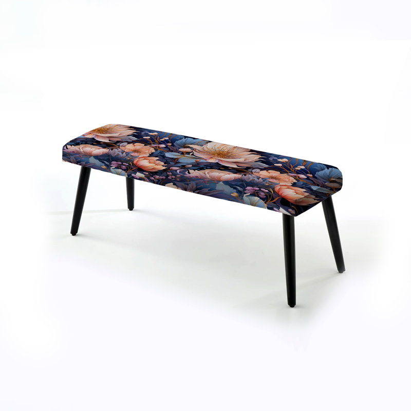 Enchanted Paisley Gard Marble Motif - Banc rembourré en marbre noir, Bleu marine / rose
