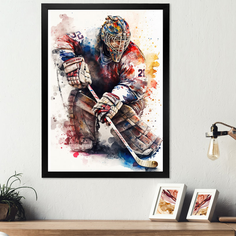 Gardien de but pendant le jeu II - Impression sur toile, Impression noire sur toile encadrée, H 32 po x l 24 po x P 1 po