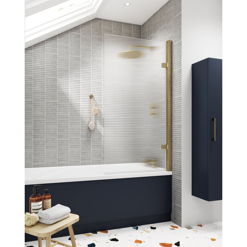 nuie 800mm Brushed Brass Fluted Hinged Bath Screen