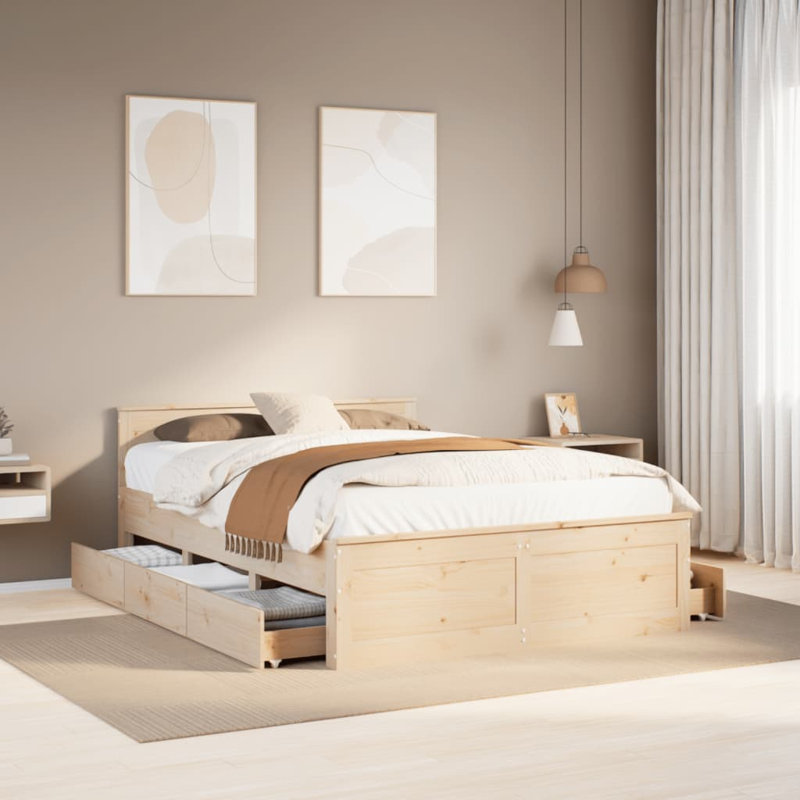 Heinle Solid Wood Storage Bed, Kingsize (5'), Brown