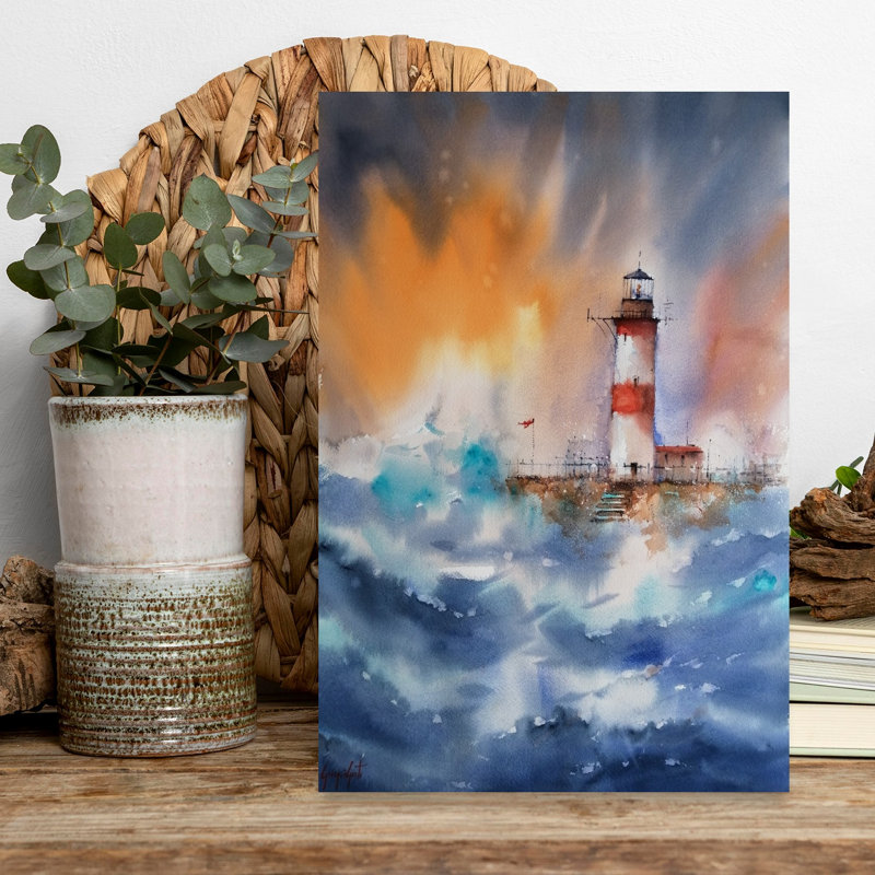 Reproduction d'art mural spectaculaire de paysage côtier abstrait de paysage marin tempête orageuse, 18" H x 12" W