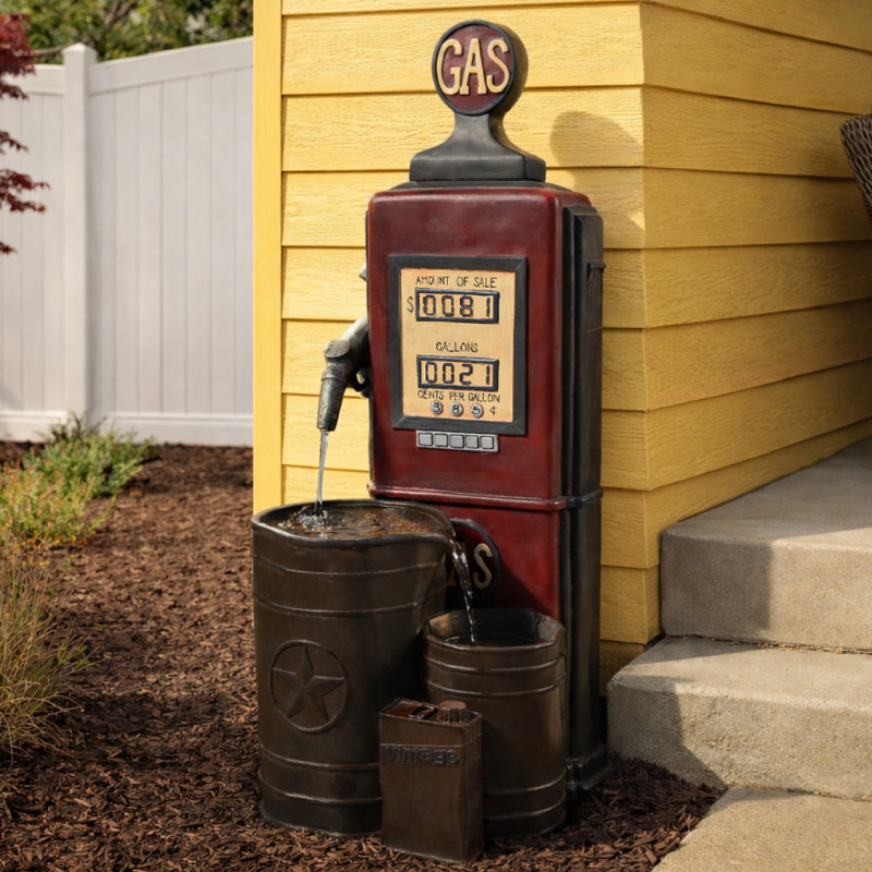 Hobbs 42" Outdoor Vintage Gas Station Waterfall Fountain with Pump
