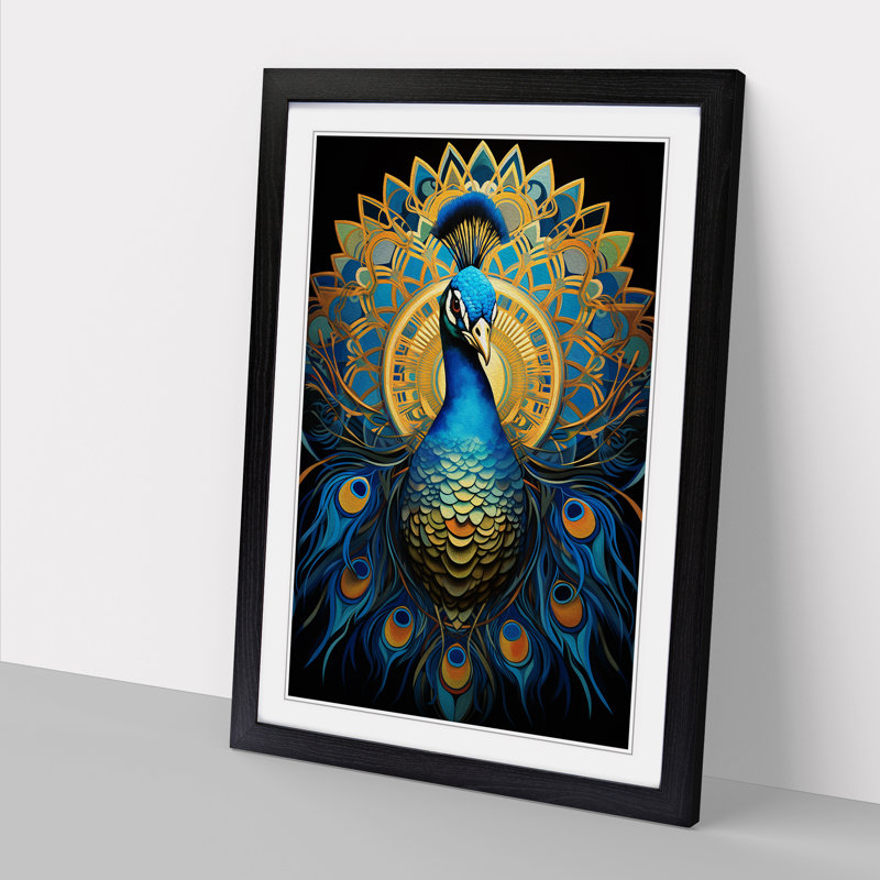Peacock Geometric - Framed Print, 34cm H x 25cm W, Black Framed