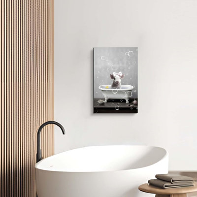 Art animalier sur toile, photo: Drôle de salle de bain, joli cochon dans la baignoire, œuvre d'art moderne et amusante, peinture de salle de bain pour ferme, décor de chambre de filles
