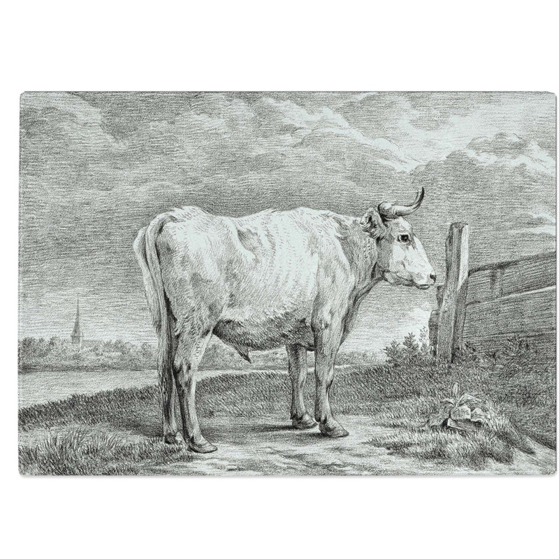 Tempered Glass Bull in a Meadow Chopping Board, 28.5 cm W x 20 cm L