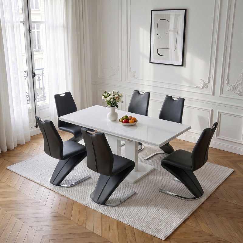 Modern Cantilever Dining Chairs Set, Ergonomic PU Kitchen Chairs with U-shaped Chrome Metal Base, for Living Room, Kitchen, 6