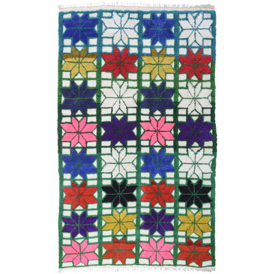 One-of-a-Kind 4'8" X 7'5" 1980s Wool Area Rug Ivory/Green/Purple