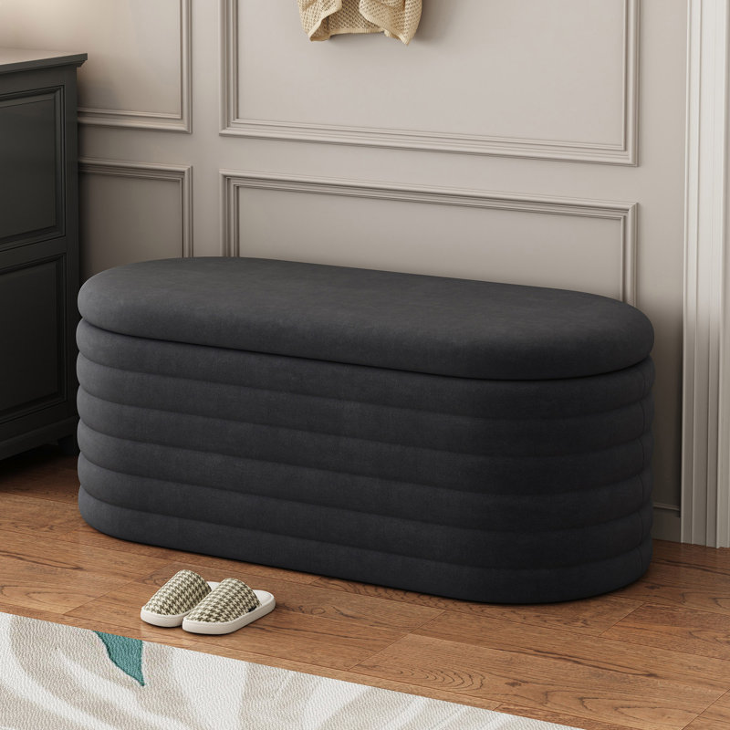Farmhouse Style Fabric Solid Wood Storage Bench with Flip Top | Entryway Organizer, Black