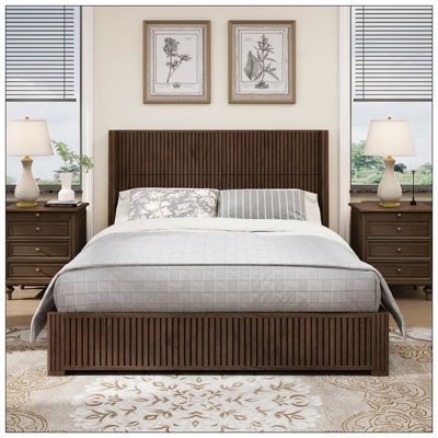 Solid Wood Platform Bed Frame with Headboard, No Box Spring Needed, Easy Assembly, King Size, Durable and Stylish