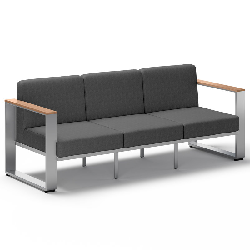 Canapé d'extérieur 3 places en aluminium de 78 pouces avec coussins de 5,9 pouces d'épaisseur et accoudoirs imitation bois