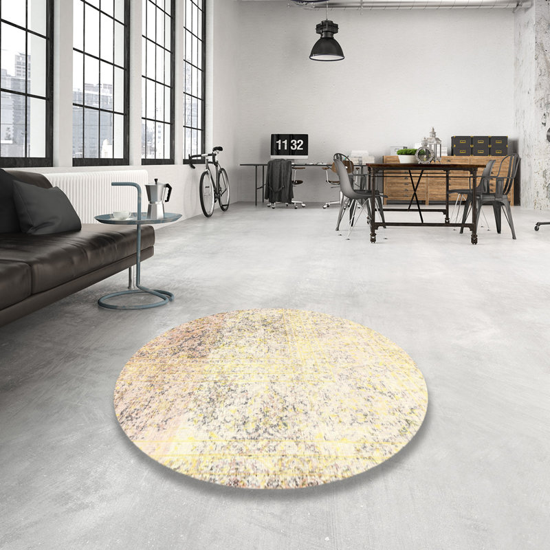 Tapis beige traditionnel/rose pâle Wylo, Rond 3 pi