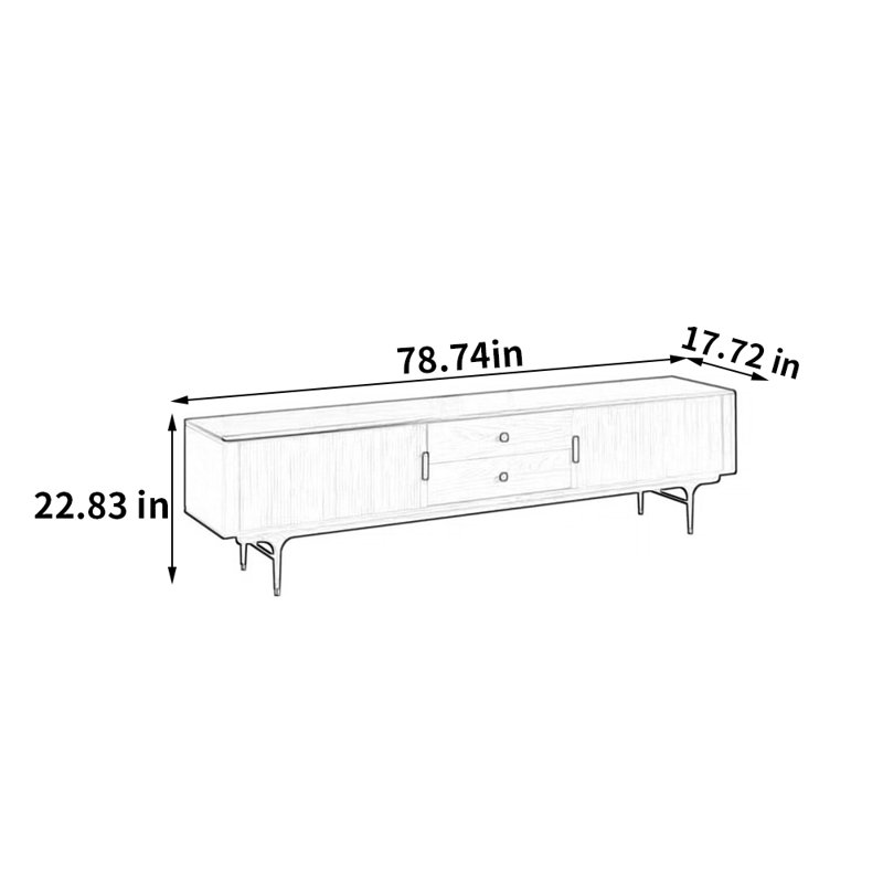 Meuble télé rétro avec rangement simple, H 22,83 po x L 78,74 po x l 17,72 po