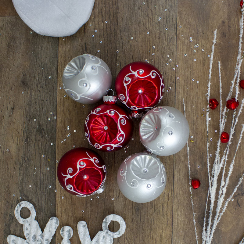 Ensemble d'ornement boule de Noël 6ct rouge et argent 6ct