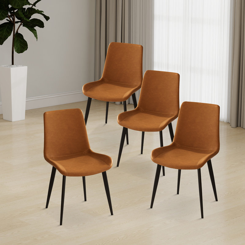 Ensemble de chaises de salle à manger rembourrées en similicuir avec dossier, 4 pieds en métal, Noir; orange