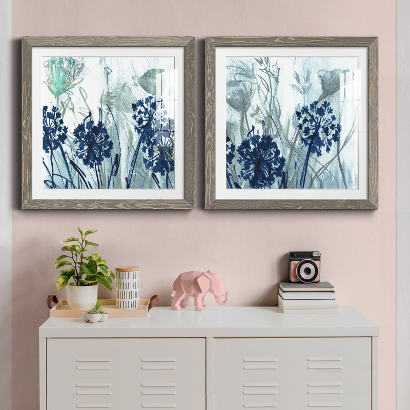 Indigo Field I - ensemble de 2 peintures, Cadre en papier gris, H 35,5 po x l 71 po x P 1,5 po