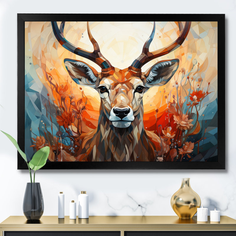 «Barde Geometric Antelope II», reproduction d'art sur toile, H 30 po x l 40 po x P 1,5 po, Cadre photo noir